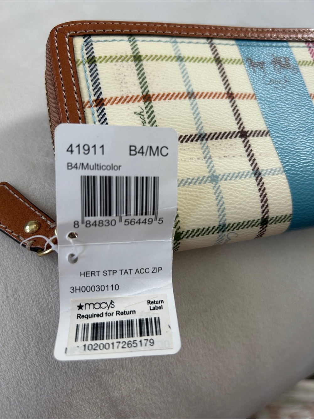 Coach Plaid Zip Wallet with Blue Stripe and Brown Trim - Picture 2 of 2